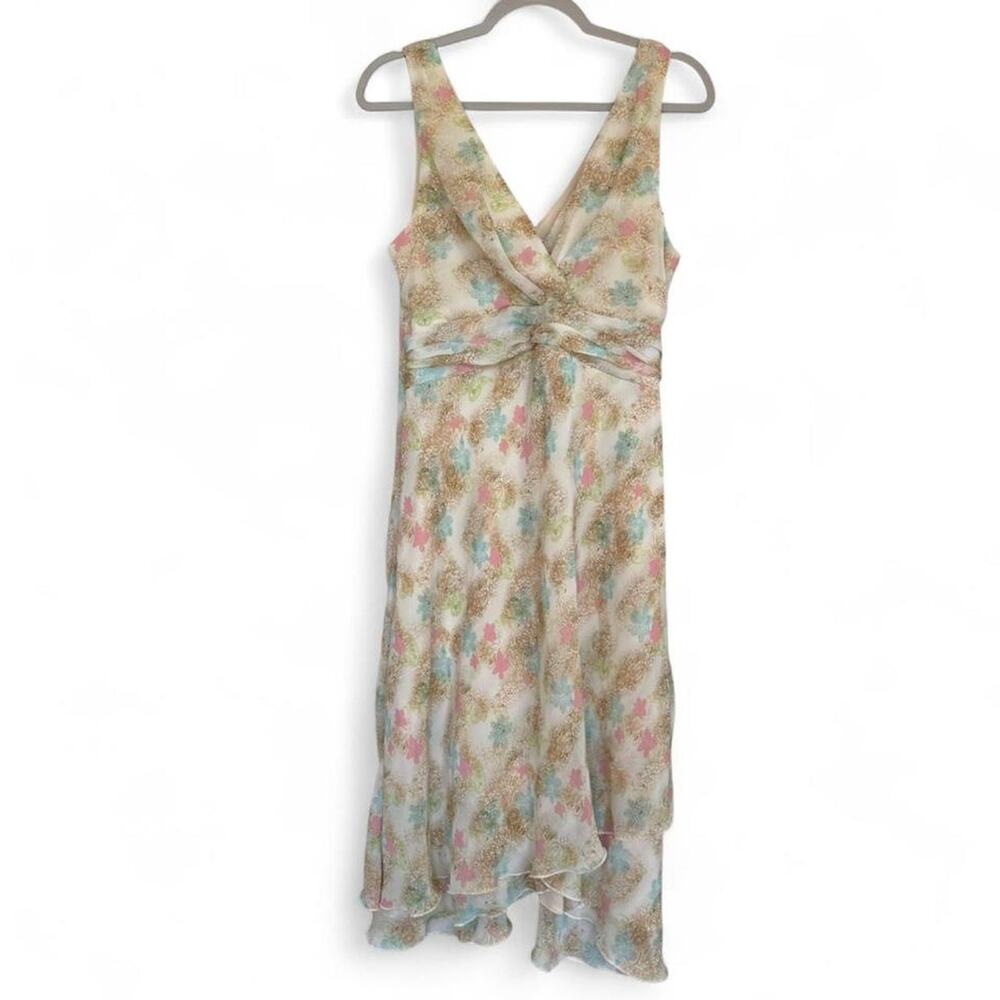 Karin stevens floral sleeveless midi dress pastels v-neck size L